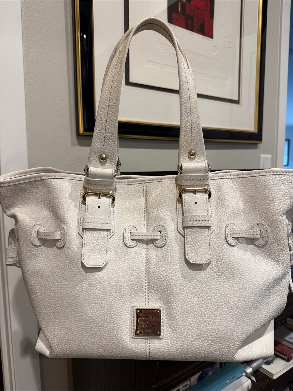 Dooney & Bourke pebble grain White Leather Tote Bag with Gold Hardware designer